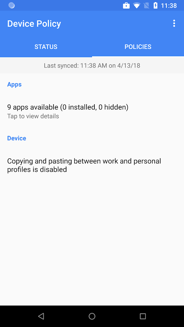Android Device Policy screenshot