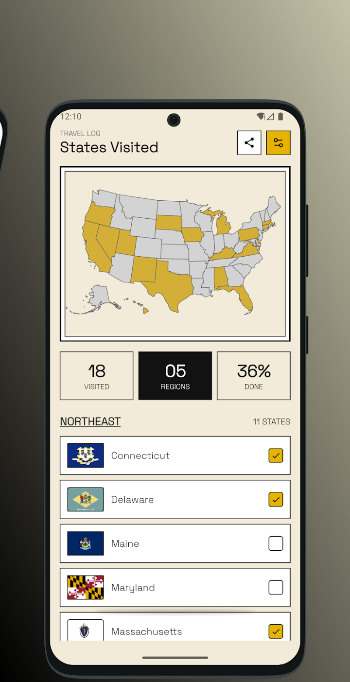 States Visited USA Map tracker screenshot